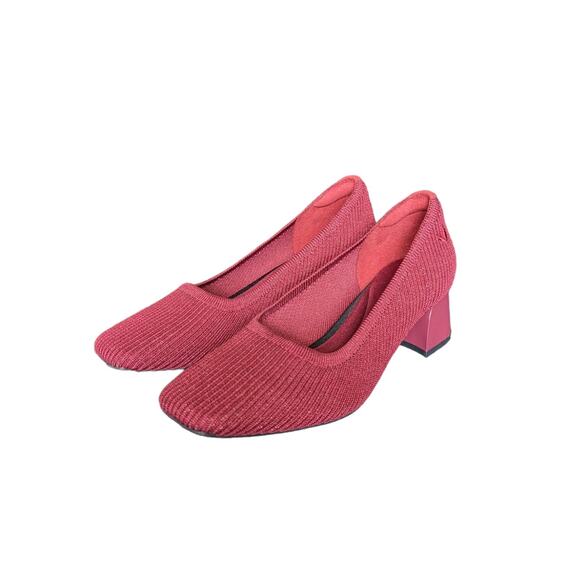 Vivaia Melody Square Toe Chunky Heels Sparkly Burgundy Slip On Pump Shoes Ballet - Picture 5 of 10